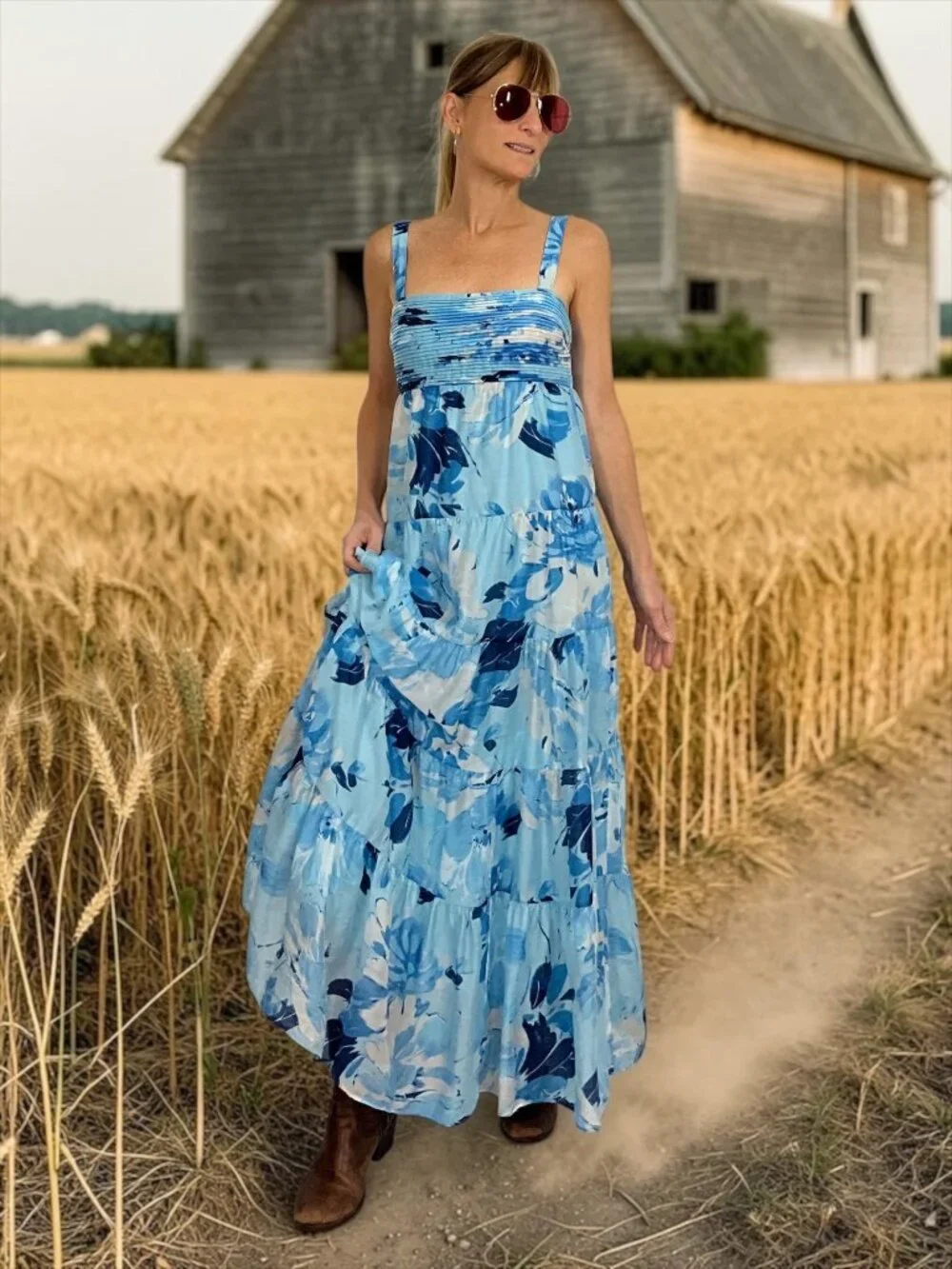 Abercrombie and Fitch Floral Tiered Maxi Dress SP Petite Blue ALTERED